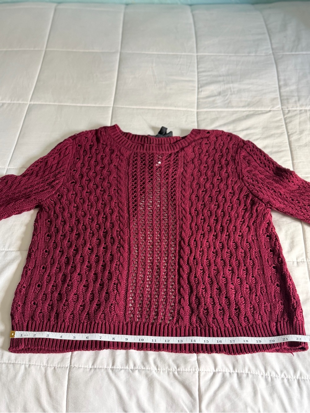 Womens Open-Back Cable Knit Burgundy Cardigan - XL - Picture 3 of 7